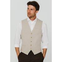 Dobell Men's Beige Prince of Wales Check Waistcoat | Size: Medium