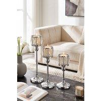Living and Home Set of 3 Decorative Candlesticks Tealight Candle Holders in Silver