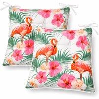 Gardenwize Pack of 2 Outdoor Flamingo Palm Seat Cushions