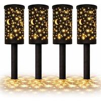 Gardenwize Pack of 4 Solar Night Sky Lantern Stake Lights in Black