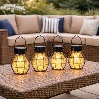 Gardenwize Pack of 4 Timeless Mini Caged Solar Lanterns, Warm White in Black