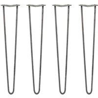 Monstershop 4 x 28" Hairpin Legs - 2 Prong - 12mm - Raw Steel in Silver