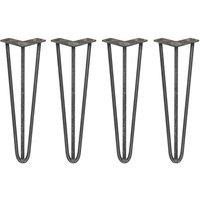 Monstershop 4 x 16" Hairpin Legs - 3 Prong - 12mm - Raw Steel in Silver