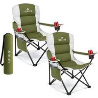 Voyager 2-Pack Padded Foldable Camping Chairs with Cup Holder & Side Pockets in Green