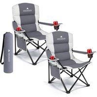 Voyager 2-Pack Padded Foldable Camping Chairs with Cup Holder & Side Pockets in Grey