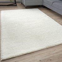 THE RUGS Soft Plain High Pile Shaggy Rugs & Runners Living Room Bedroom 380 in White | Size: 60 cm x 110 cm