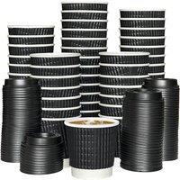 ECONX 4oz Disposable Coffee Cup With Lid Triple Layer Ripple Black Paper Cup | Size: 100 Pieces
