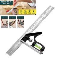 ATEK Square Ruler Tool Set, Combination Engineer Carpentry Woodworking 12Inches/300mm Scale, 45/90 Degree Bubble Level Measuring Tools in Silver