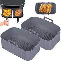 SPETLEK 2x Large Air Fryer Dual Basket Liner Silicone in Grey | Size: 0.6m2