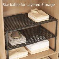 Kelvenix L Metal Closet Shelf Adjustable Stackable Shelves in Black | Size: 0.6m2