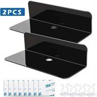 Kelvenix 2X Acrylic Floating Wall Shelves Adhesive Shelf in Black | Size: 0.6m2