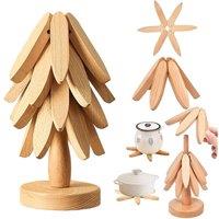 Kelvenix 4PC Wooden Tree Trivet Set Log-4 Bracket in Brown | Size: 0.6m2