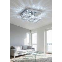H&O Direct Glam Crystal Square Flush Mount Ceiling Light for Luxe Spaces in Silver