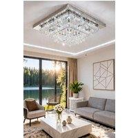 Living and Home Modern Crystal LED Flush Mount Ceiling Light Fixture in Silver