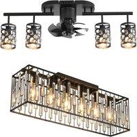 Garwarm Ceiling Fan Light + Black Crystal Chandelier Set