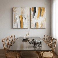 Mafett Set of 2 Abstract Canvas Prints Gold White Black Flat Effect | Size: W18 x H24