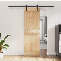 Berkfield Home Sliding Door with Hardware Set 70x210 cm Solid Wood Pine in Brown