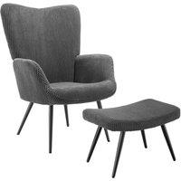 tectake Armchair Hygge With Stool - Wide Cord Anthracite/Black in Dark Grey