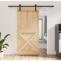 Berkfield Home Sliding Door with Hardware Set 95x210 cm Solid Wood Pine in Brown