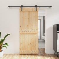Berkfield Home Sliding Door with Hardware Set 85x210 cm Solid Wood Pine in Brown