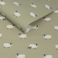 Sophie Allport Sheep Mossbank Green Wallpaper | Size: 10000mm x 520mm