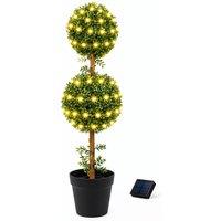 Gardenwize Solar Double Bay Ball Topiary Tree in Pot Garden Light in Green