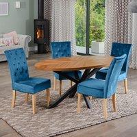 Artemis Home Dosenna Oval Dining Table Set with 4 Pienza Velvet Chairs in Blue