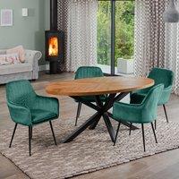Artemis Home Dosenna Oval Dining Table Set with 4 Carrara Velvet Chairs in Green