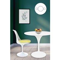 Fusion Living Tulip Set - White Medium Circular Table & Two Chairs with Luxurious Cushion in Yellow
