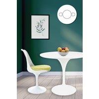 Fusion Living Tulip Set - White Medium Circular Table & Two Chairs with Luxurious Cushion in Green