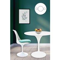 Fusion Living Tulip Set - White Medium Circular Table & Two Chairs with Luxurious Cushion in Turquoise