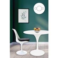 Fusion Living Tulip Set - White Medium Circular Table & Two Chairs with Luxurious Cushion in Black