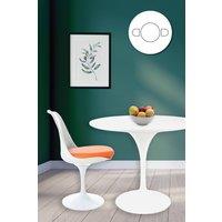 Fusion Living Tulip Set - White Medium Circular Table & Two Chairs with PU Cushion in Orange