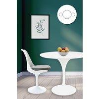 Fusion Living Tulip Set - White Medium Circular Table & Two Chairs with PU Cushion in Grey