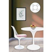 Fusion Living Tulip Set - White Medium Circular Table & Four Chairs with Luxurious Cushion in Light Pink