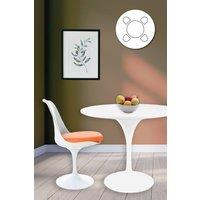 Fusion Living Tulip Set - White Medium Circular Table & Four Chairs with PU Cushion in Orange