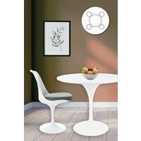 Fusion Living Tulip Set - White Medium Circular Table & Four Chairs with PU Cushion in Grey