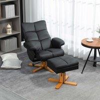 HOMCOM Recliner Chair & Footstool PU Leather Wooden Base in Black