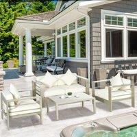 OUTSUNNY 4 Pieces Outdoor Aluminium Frame Garden Furniture Set w/ Thick Padded Cushion in Brown