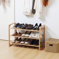 HOMCOM 3-Tier Bamboo Shoe Rack Storage Organiser with Slatted Shelves in Natural