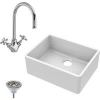 Balterley Fireclay Kitchen Bundle - Butler Sink, Waste & Tap, 595mm - Chrome in White