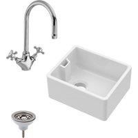 Balterley Fireclay Belfast Sink with Overflow, Mono Sink Mixer Tap Waste 460mm in White