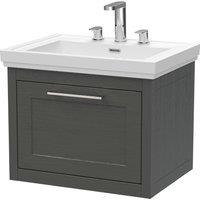Balterley Wall Hung 1 Drawer Vanity Unit & 3TH Fireclay Basin, 600mm, Dark Grey