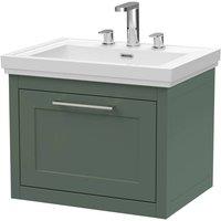 Balterley Wall Hung 1 Drawer Vanity Unit & 3TH Fireclay Basin, 600mm, Green