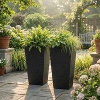 Nicoman Avondale Seagrass Black Tall Square Planter Non-Shed Non-Crack Rubber Tall Planter | Size: 2 Pack