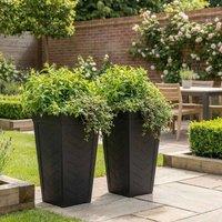 Nicoman Black Savana Chevron Black Tall Square Planter Non-Shed Non-Crack Rubber Tall Planter | Size: 2 Pack
