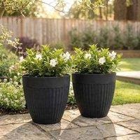 Nicoman Black Madison Rib Black Tall Planter Non-Shed Non-Crack Rubber Tall Planter | Size: 2 Pack