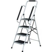 Gr8 Home 4 Step Ladder Folding Stool Non Slip Tread Steel Foldable Home DIY With Handrail in White