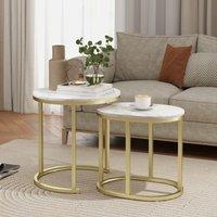 HOMCOM 2 Pcs Coffee Table with Faux Marble Tabletop White