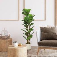 HOMCOM 120cm Artificial Fiddle Leaf Fig Tree with Solid Wood Trunks in Green